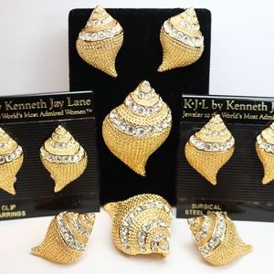 Kenneth Jay Lane Crystal Encrusted Gold Seashells